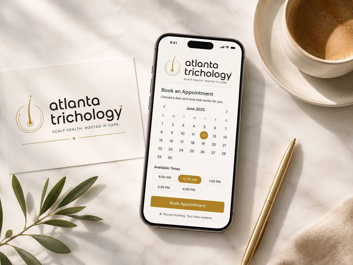 Booking an appointment with Atlanta Trichology on a phone